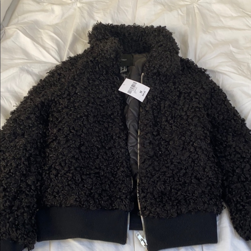 NWT- Black fuzzy bomber jacket